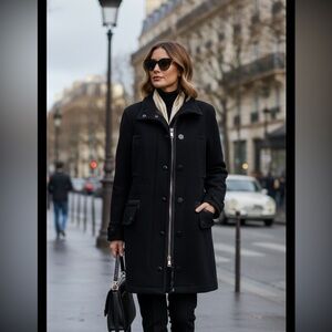 Coach Women’s Long Wool COAT Size L Jacket Black Money Staple Classy City